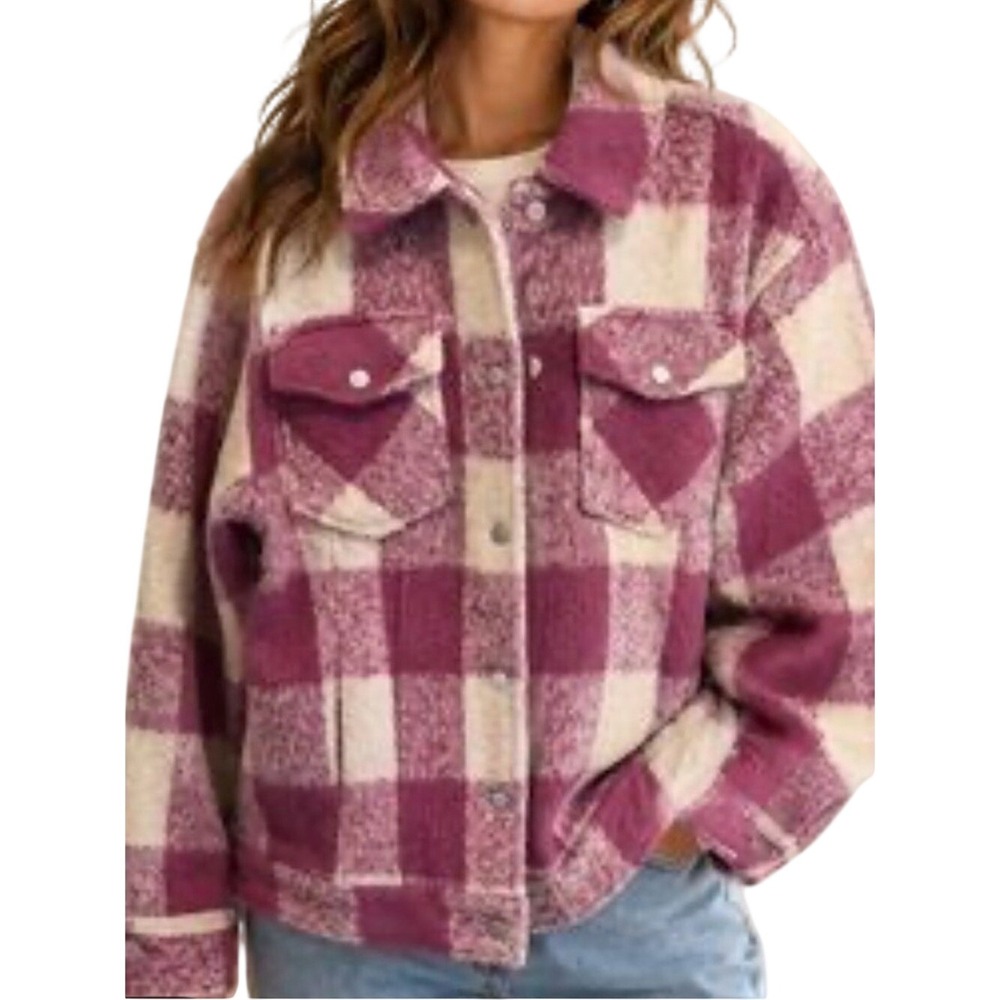 Mo-Ka Santa Fe Apparel Purple Buffalo Plaid Shacket Shirt Jacket Women Medium